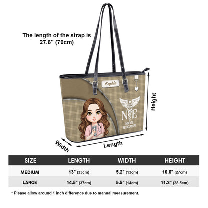 Plaid Gentle Nurse - Personalized Custom Nurse Leather Tote Bag