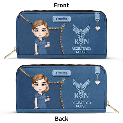 Watercolor Nurse - Personalized Nurse Leather Long Wallet