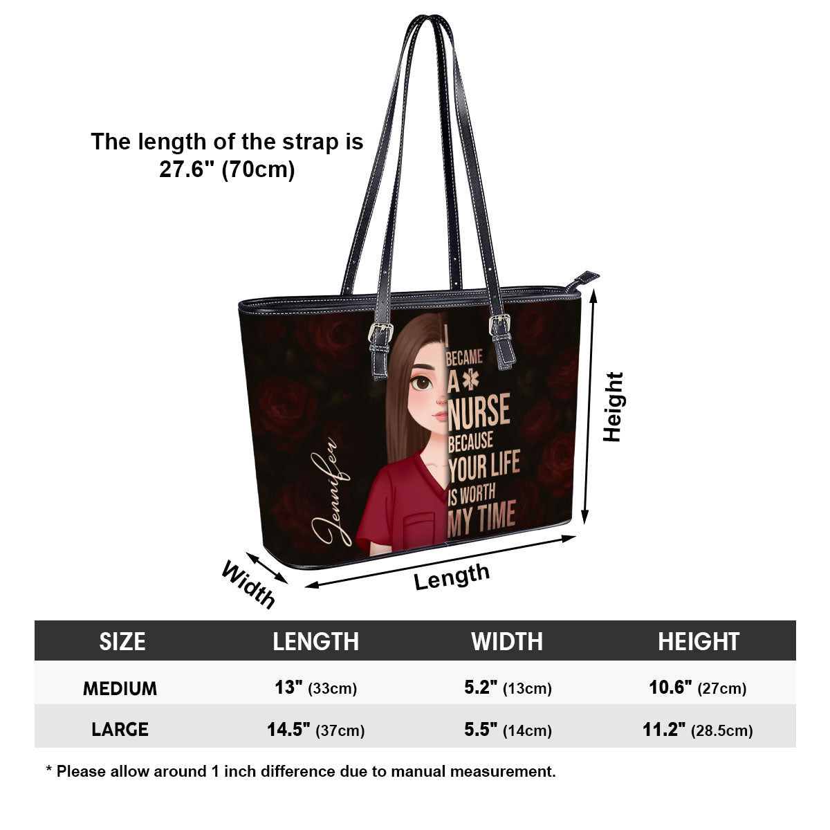 Floral Nurse Style - Personalized Custom Nurse Leather Tote Bag