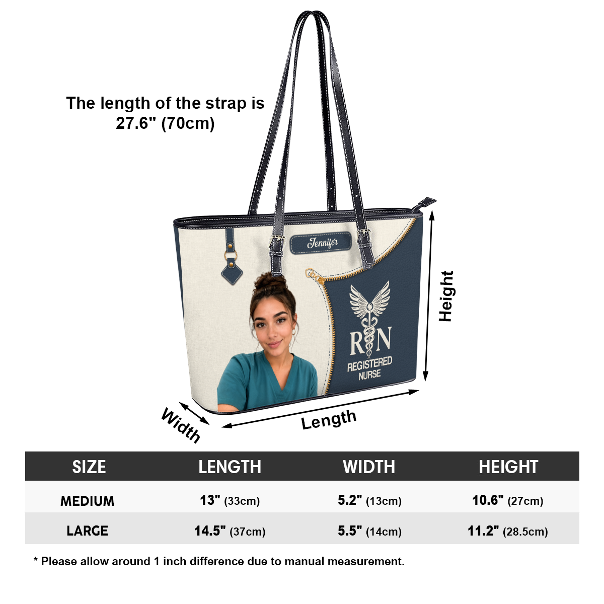 Elevated Nurse Life Photo - Personalized Custom Nurse Leather Tote Bag