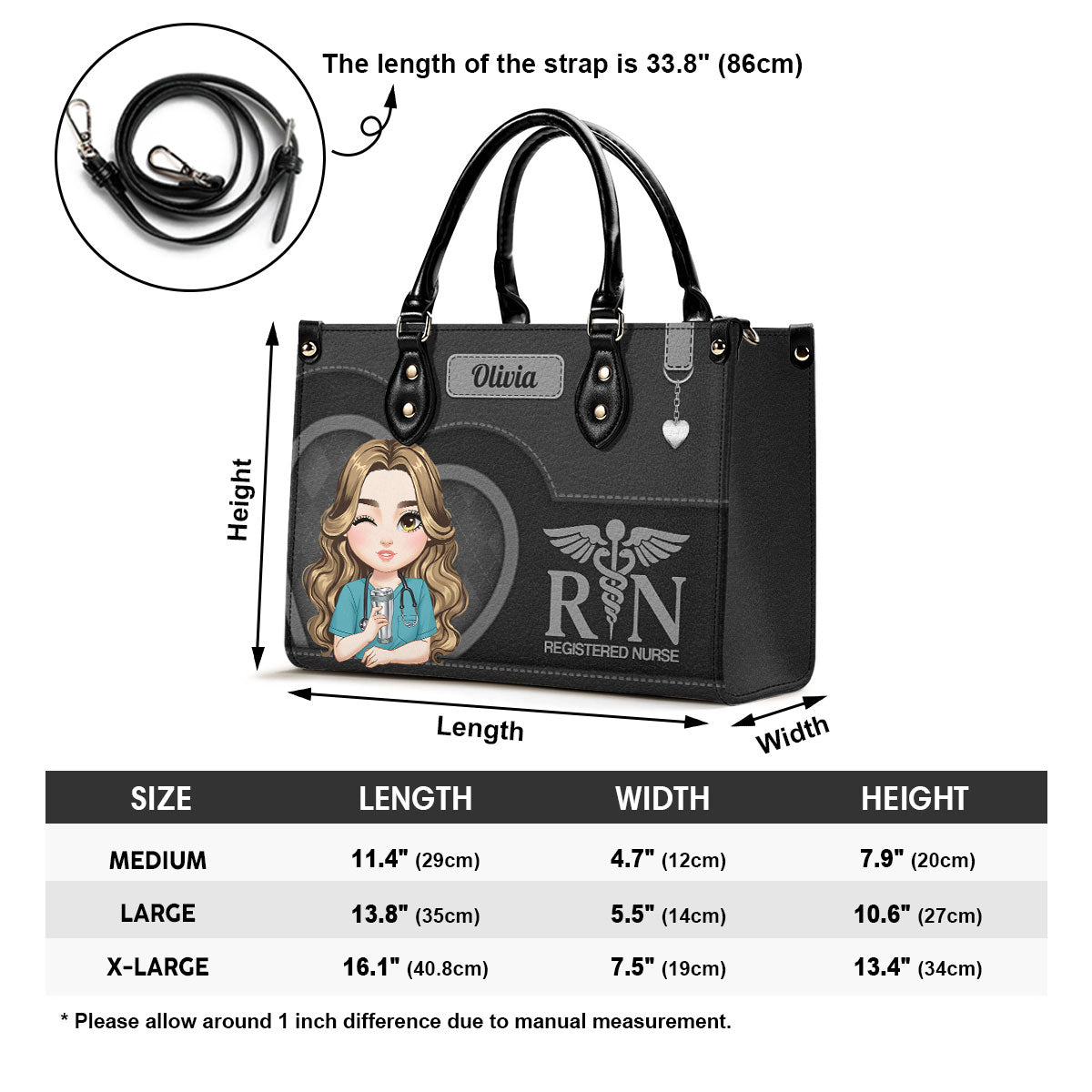 Nurse With Beautiful Heart - Personalized Custom Leather Handbag