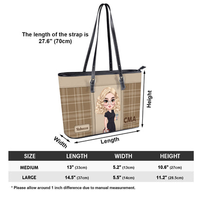 Round Nurse - Personalized Custom Nurse Leather Tote Bag