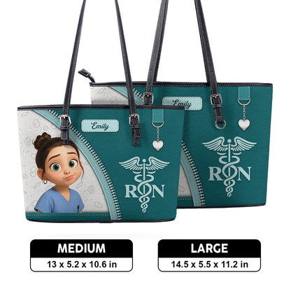 Simple Nurse Life Cartoon- Personalized Custom Nurse Leather Tote Bag