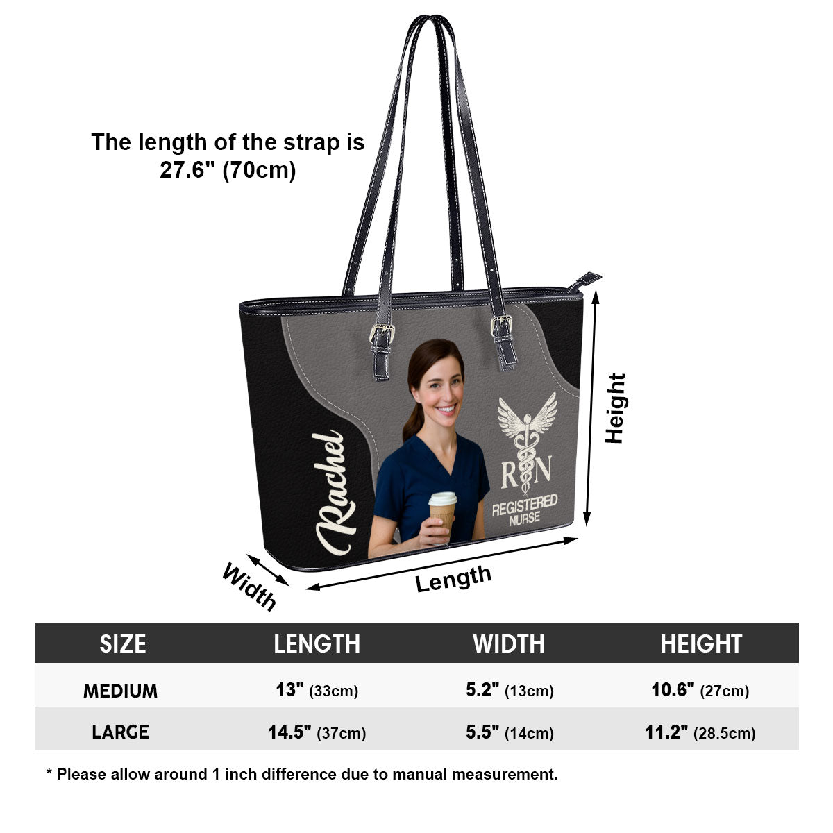 Nurse With Love Photo - Personalized Custom Nurse Leather Tote Bag