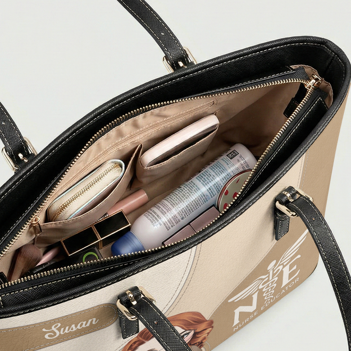 Calm Nurse Spirit - Personalized Custom Nurse Leather Tote Bag