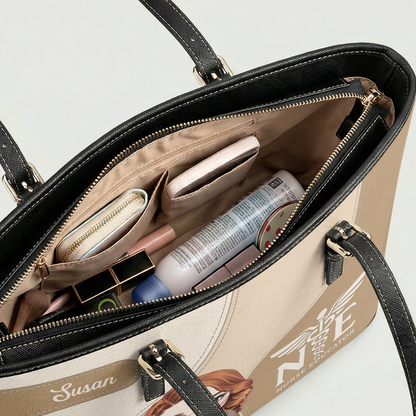 Calm Nurse Spirit - Personalized Custom Nurse Leather Tote Bag