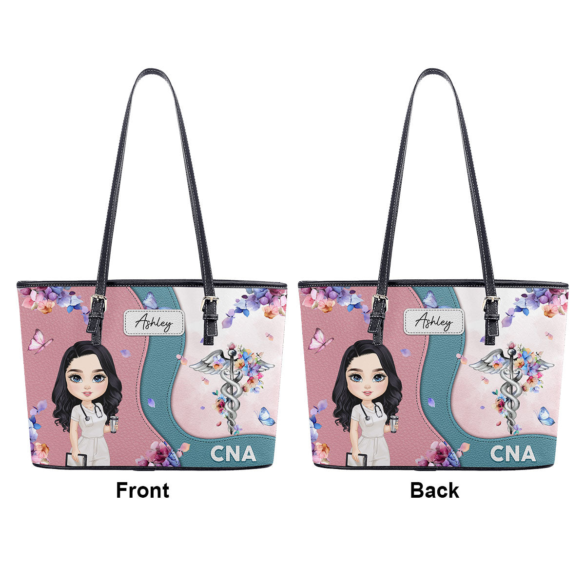 Pastel Floral Nurse - Personalized Custom Nurse Leather Tote Bag