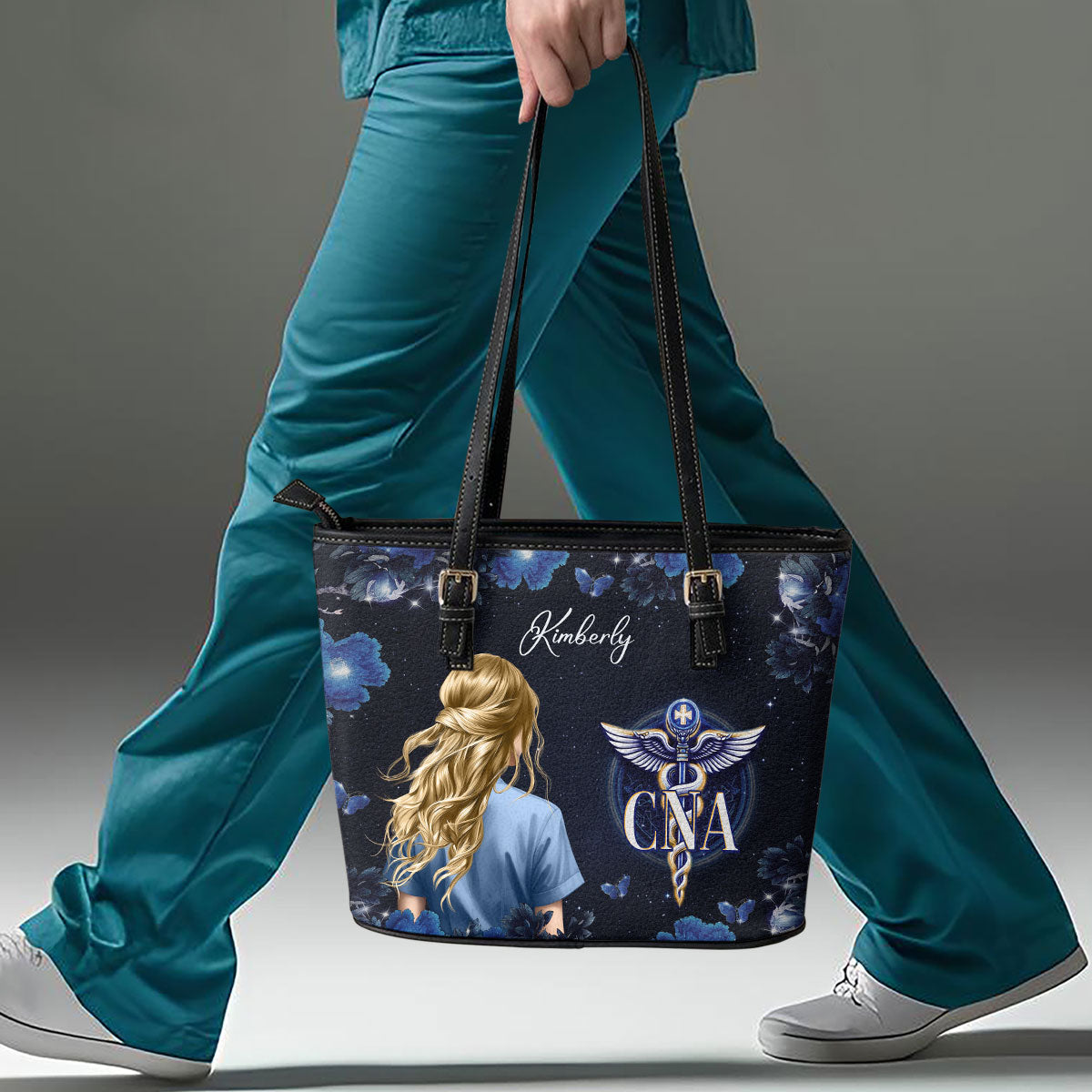 Glitter Nurse - Personalized Custom Nurse Leather Tote Bag