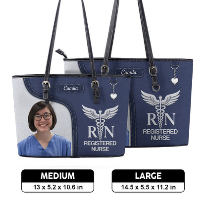 Graceful Nurse Style Photo - Personalized Custom Nurse Leather Tote Bag