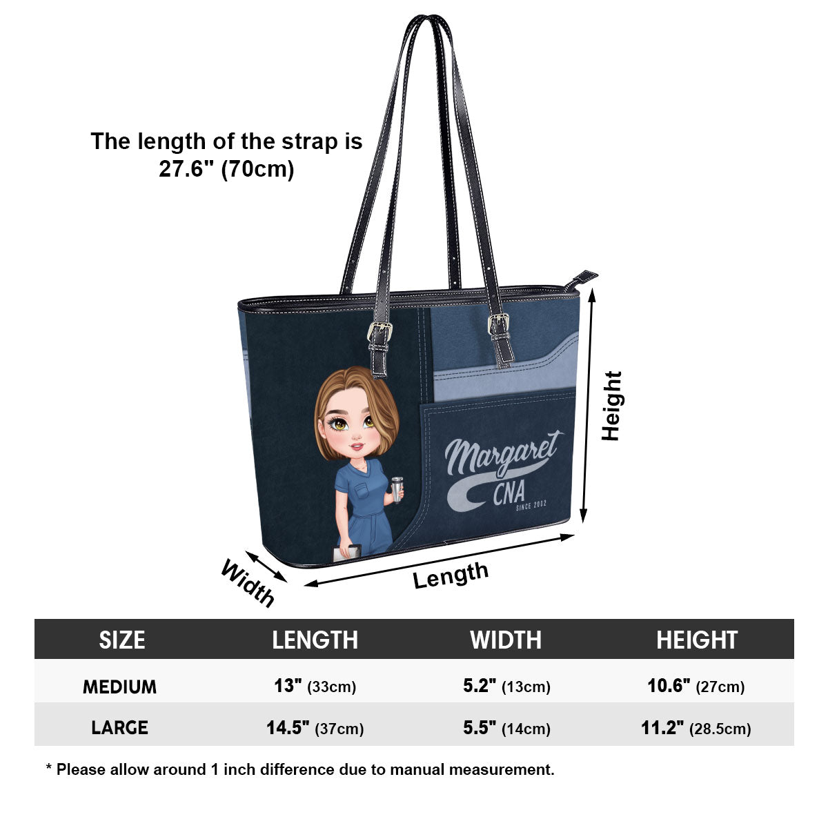 The Iconic Nurse - Personalized Custom Nurse Leather Tote Bag