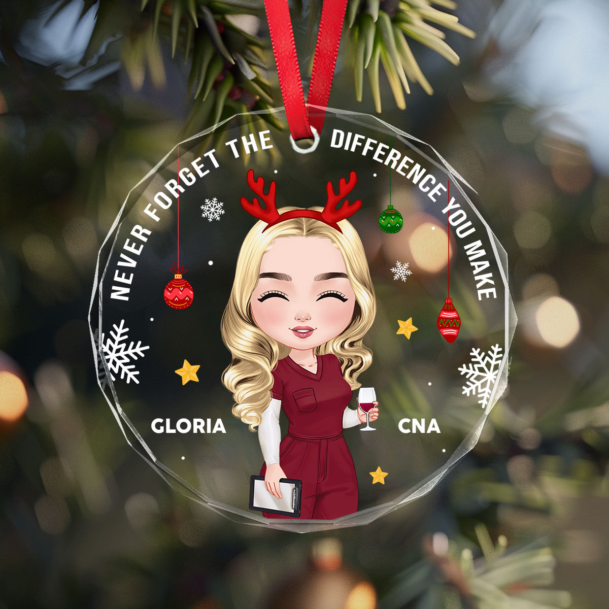 Nurse Makes Difference - Personalized Nurse Circle Glass Ornament