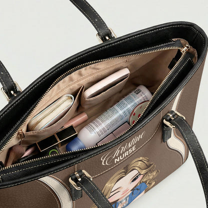 Nurse With Elegant Vibe - Personalized Custom Nurse Leather Tote Bag