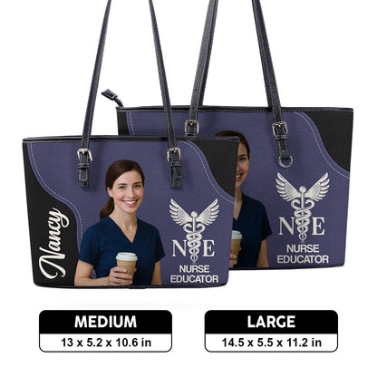 Nurse With Love Cartoon - Personalized Custom Nurse Leather Tote Bag