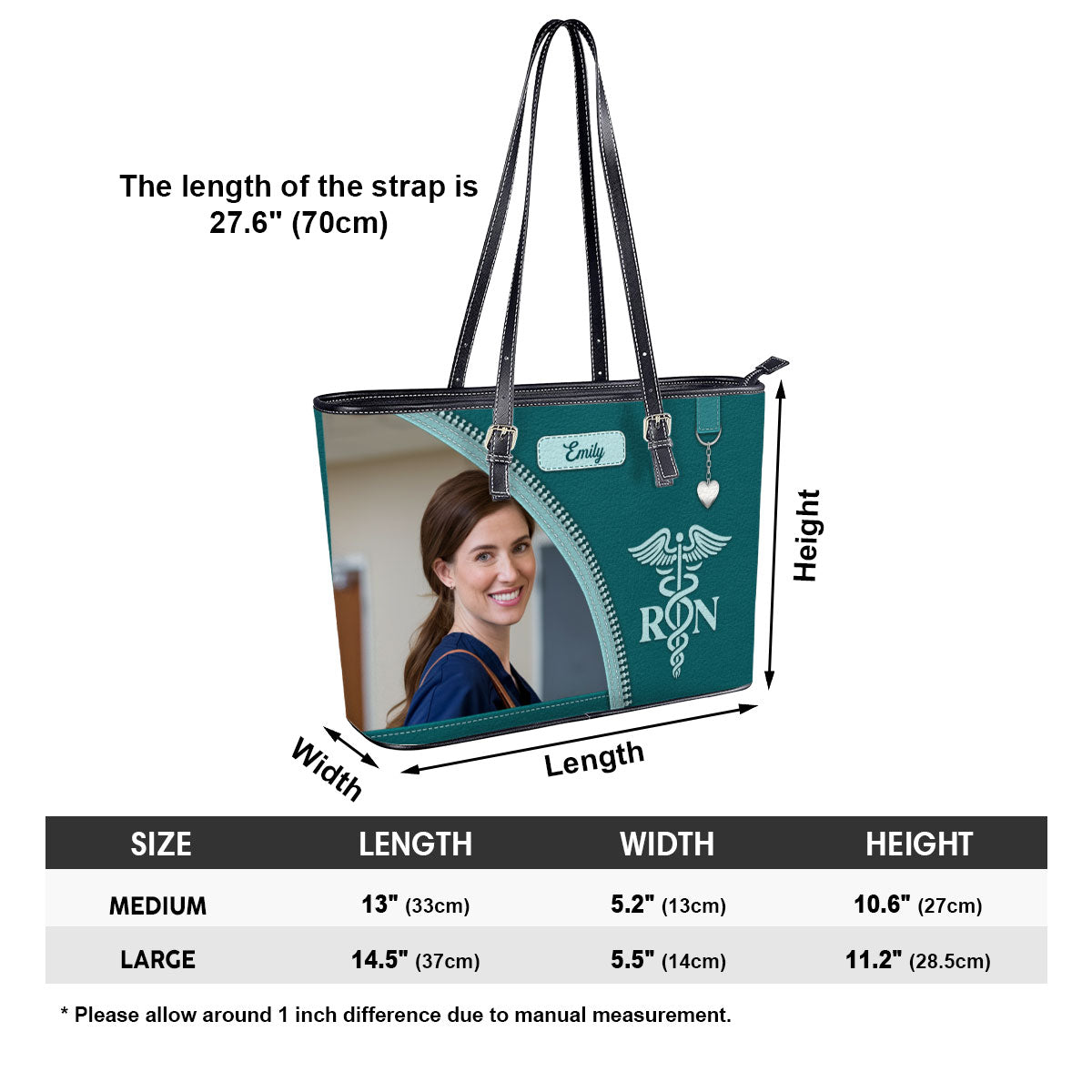 Simple Nurse Life Photo - Personalized Custom Nurse Leather Tote Bag