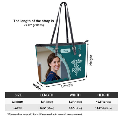 Simple Nurse Life Photo - Personalized Custom Nurse Leather Tote Bag