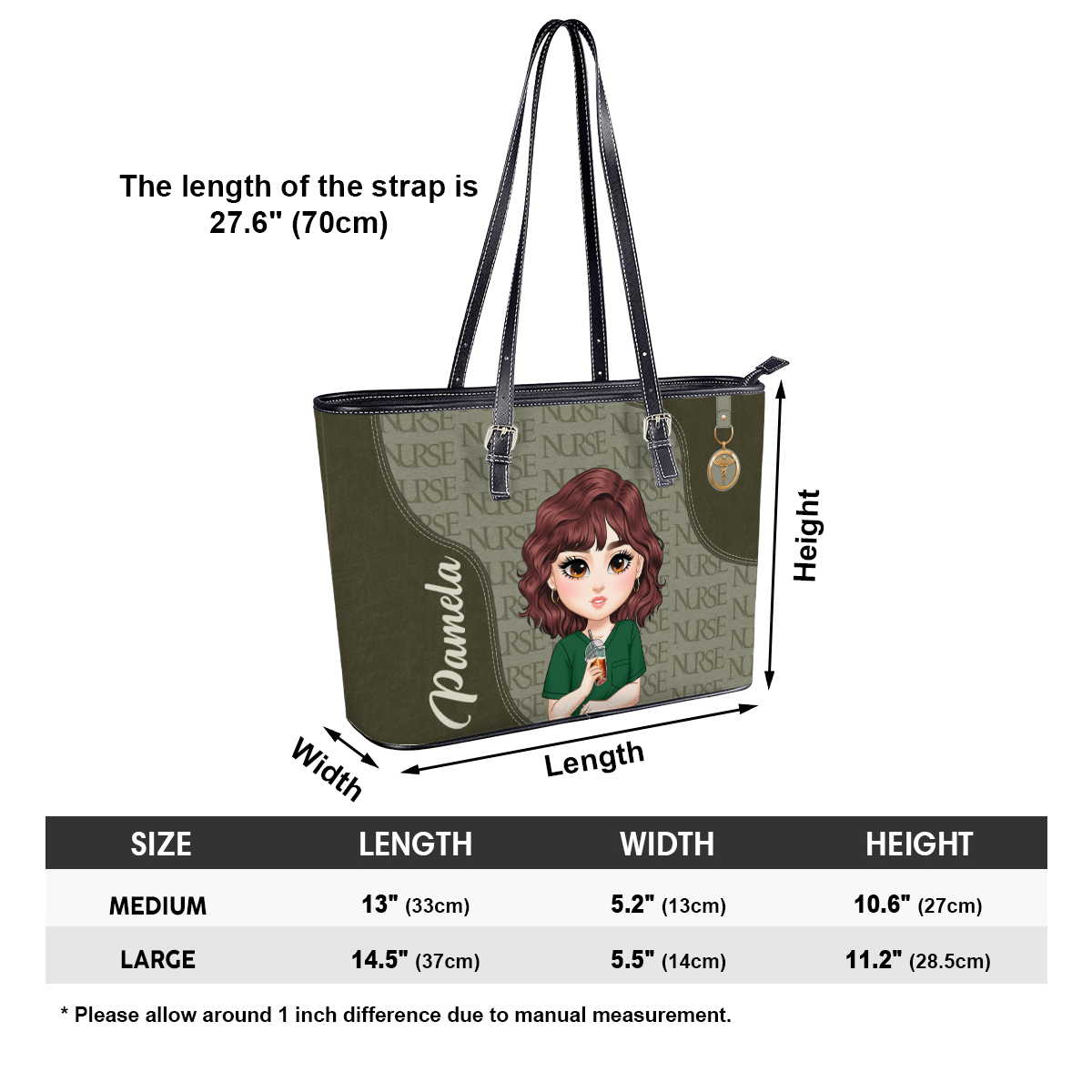 Monogram Classic Style - Personalized Custom Nurse Leather Tote Bag