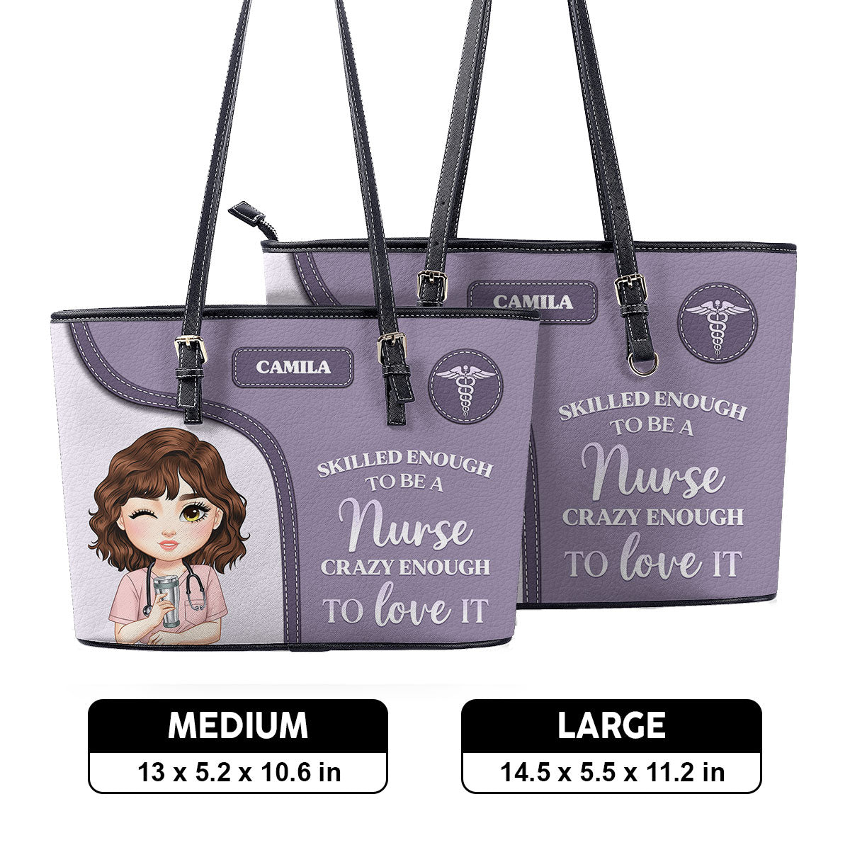 Skilled Nurse Energy - Personalized Custom Nurse Leather Tote Bag