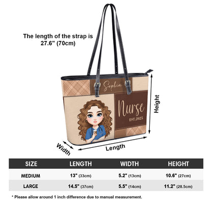Nurse Est 2025 - Personalized Custom Nurse Leather Tote Bag
