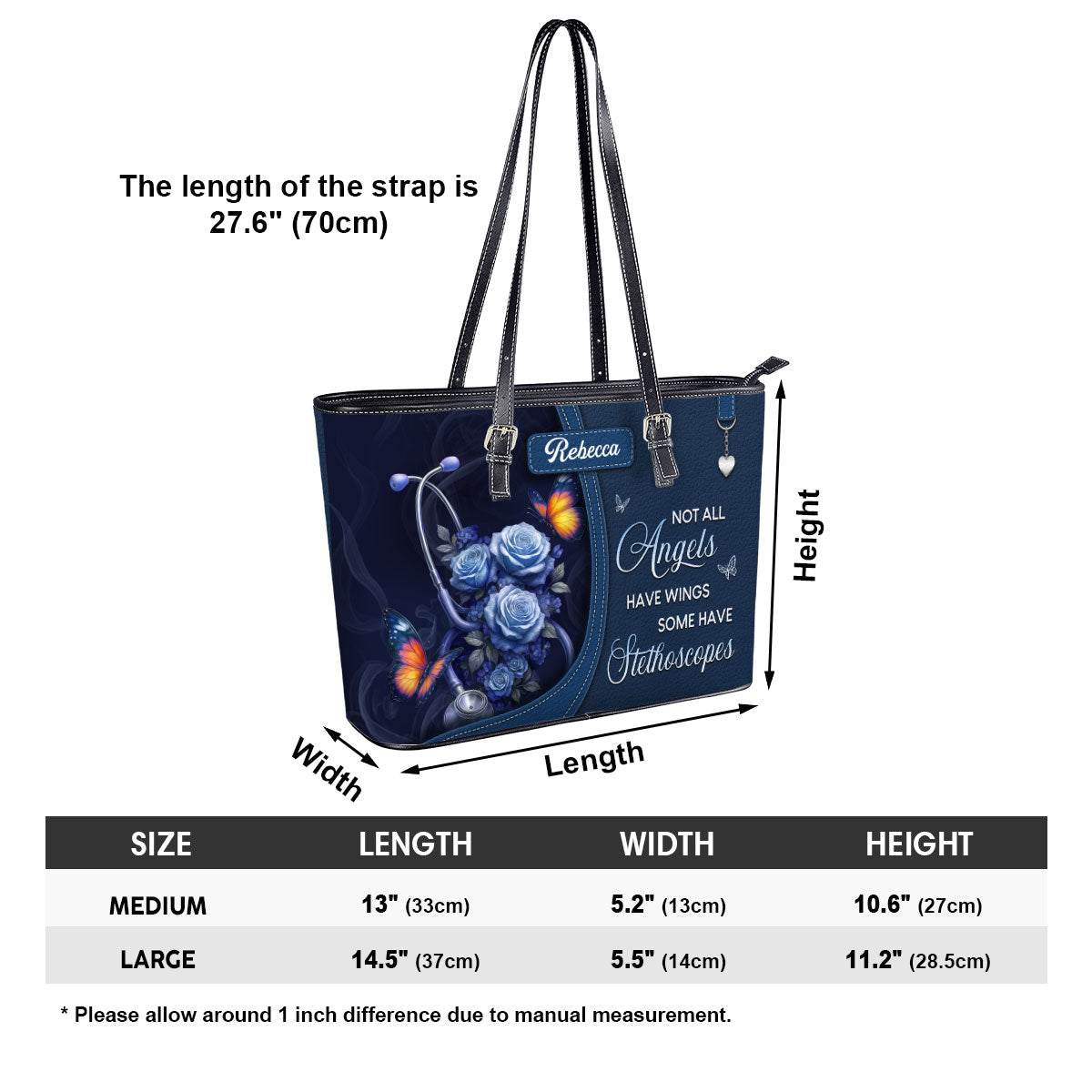 Stethoscope And Flowers - Personalized Custom Nurse Leather Tote Bag