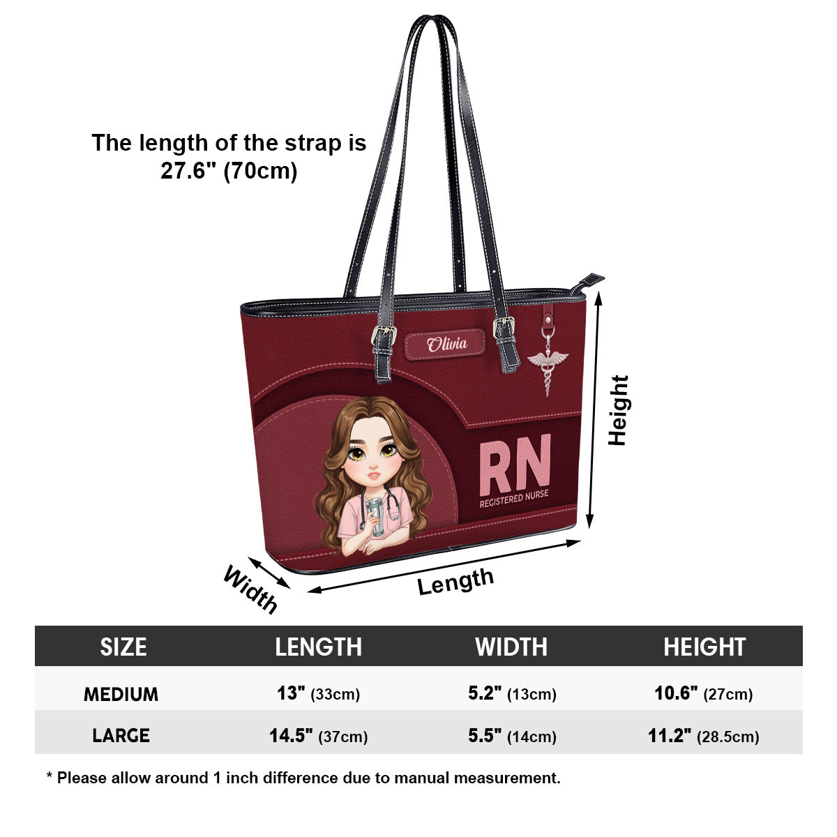 Nurse Classic - Personalized Custom Nurse Leather Tote Bag