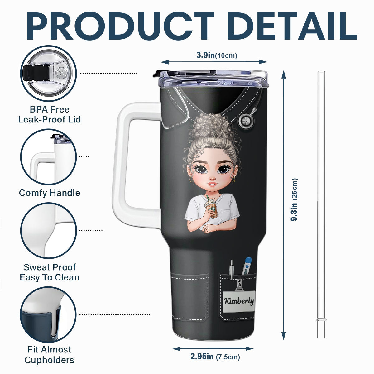 Nurse Scrubs - Personalized Nurse 40oz Tumbler With Handle