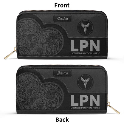 Seamless Pattern Nurse - Personalized Nurse Leather Long Wallet