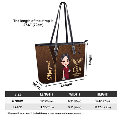 Leopard Print Nurse - Personalized Custom Nurse Leather Tote Bag