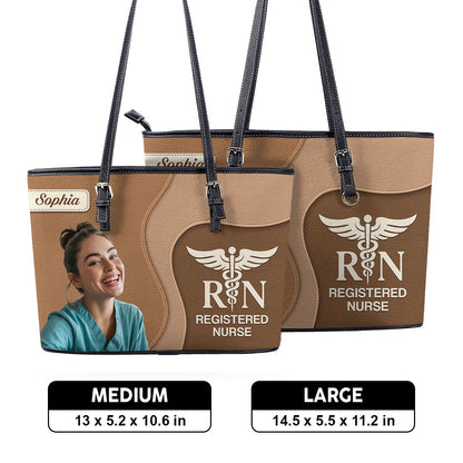 Nurse Timeless Style Photo - Personalized Custom Nurse Leather Tote Bag