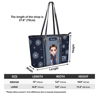 Daisy Nurse - Personalized Custom Nurse Leather Tote Bag