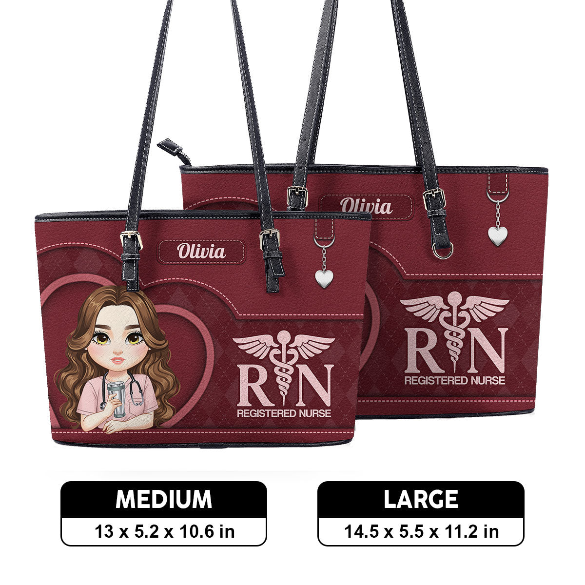 Nurse Plaid Heart - Personalized Custom Nurse Leather Tote Bag