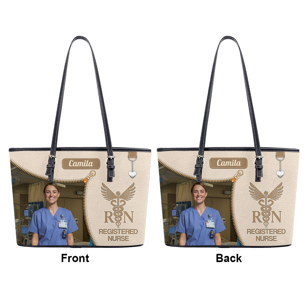 Watercolor Nurse Photo - Personalized Custom Nurse Leather Tote Bag