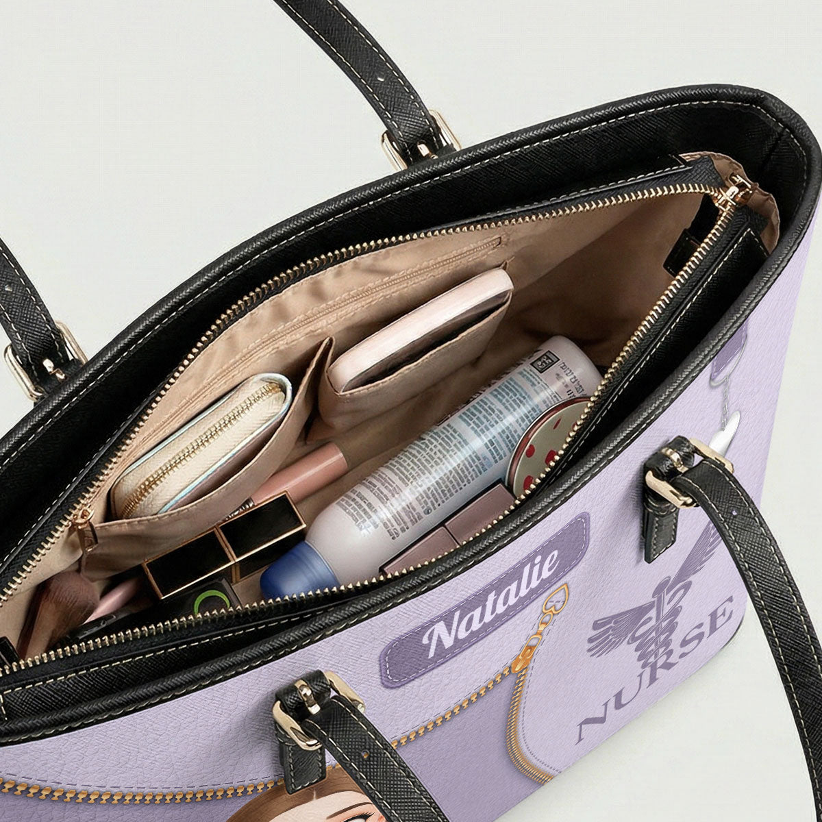 Care With Purpose - Personalized Custom Nurse Leather Tote Bag