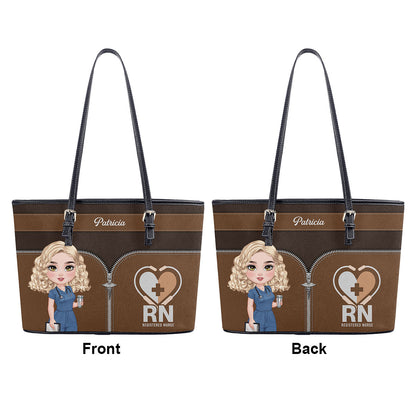 Nurse Heart Medical - Personalized Custom Nurse Leather Tote Bag