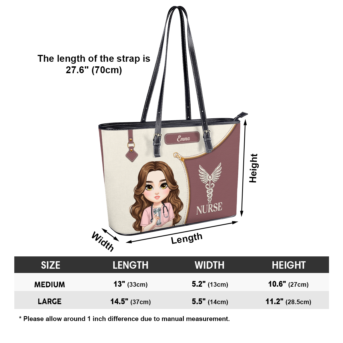 Elevated Nurse Life - Personalized Custom Nurse Leather Tote Bag