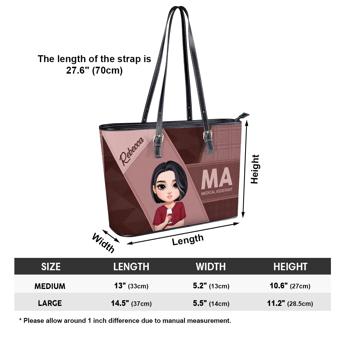 Lovely Smart Nurse - Personalized Custom Nurse Leather Tote Bag