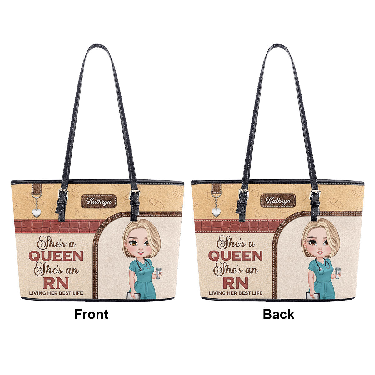 Nurse Queen Life - Personalized Custom Nurse Leather Tote Bag