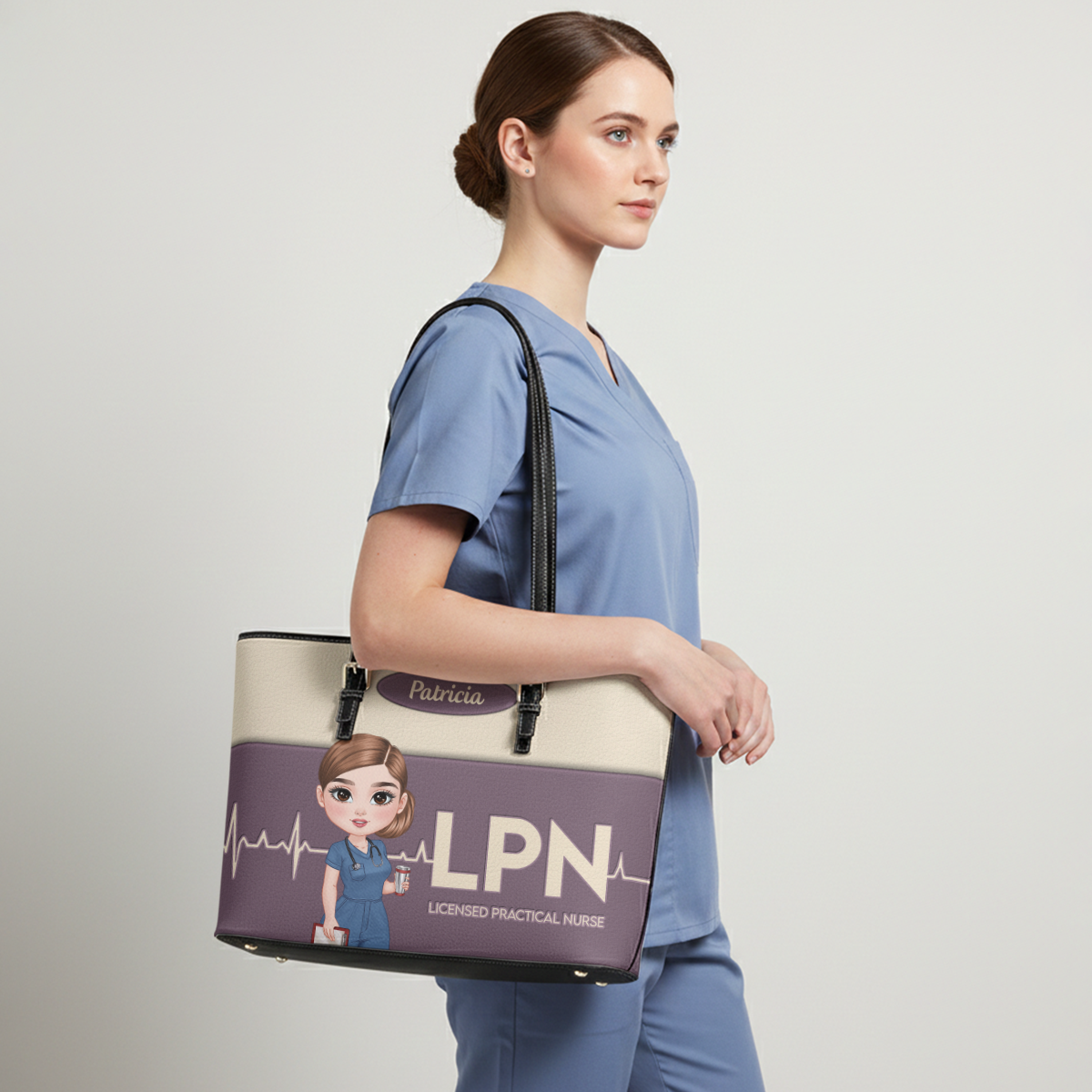 Nurse Minimal - Personalized Custom Nurse Leather Tote Bag