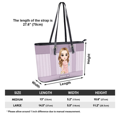 Striped Pattern Nurse - Personalized Custom Nurse Leather Tote Bag