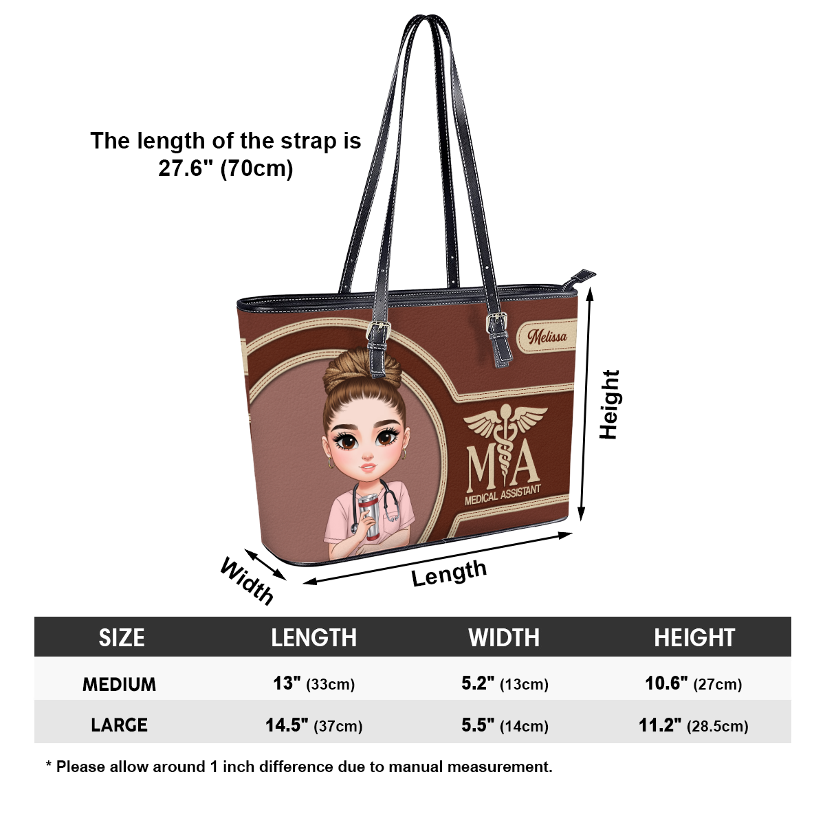 Worlds Best Nurse - Personalized Custom Nurse Leather Tote Bag