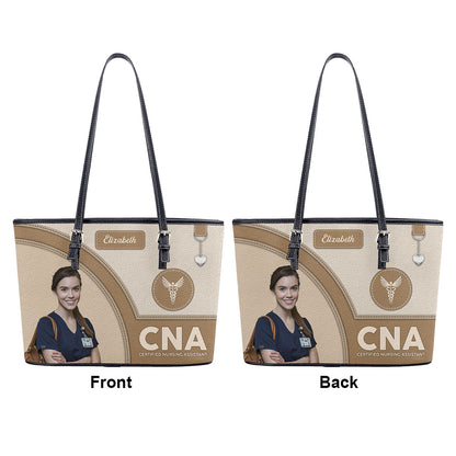 Gentle Style Nurse Photo - Personalized Custom Nurse Leather Tote Bag