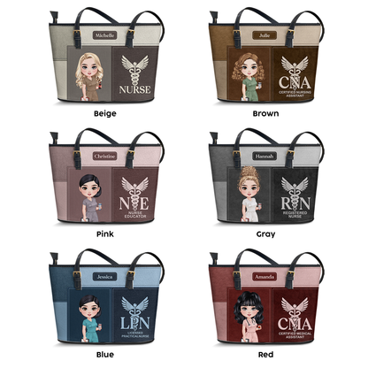 Nurse Patchwork Style - Personalized Custom Nurse Leather Tote Bag