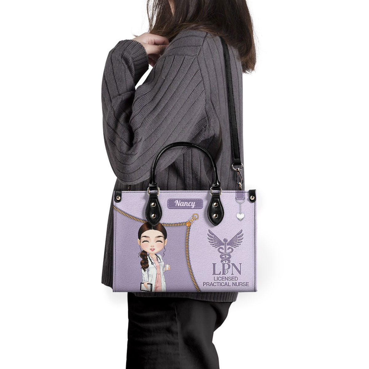 Watercolor Nurse - Personalized Custom Leather Handbag