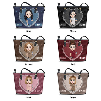 Just A Happy Nurse - Personalized Custom Nurse Leather Tote Bag