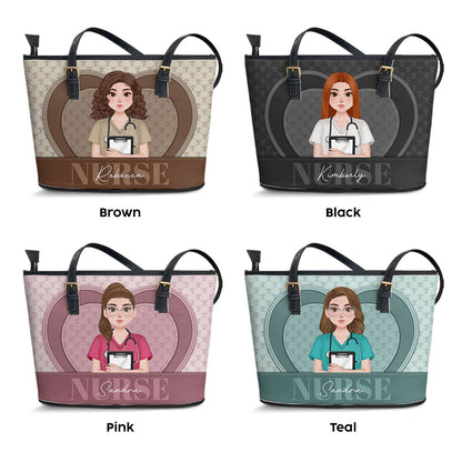 Heart And Mind - Personalized Custom Nurse Leather Tote Bag
