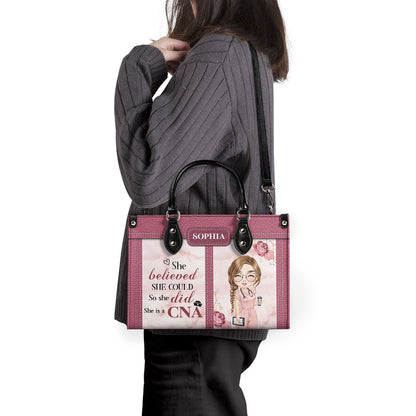 She Believed She Could - Personalized Custom Leather Handbag