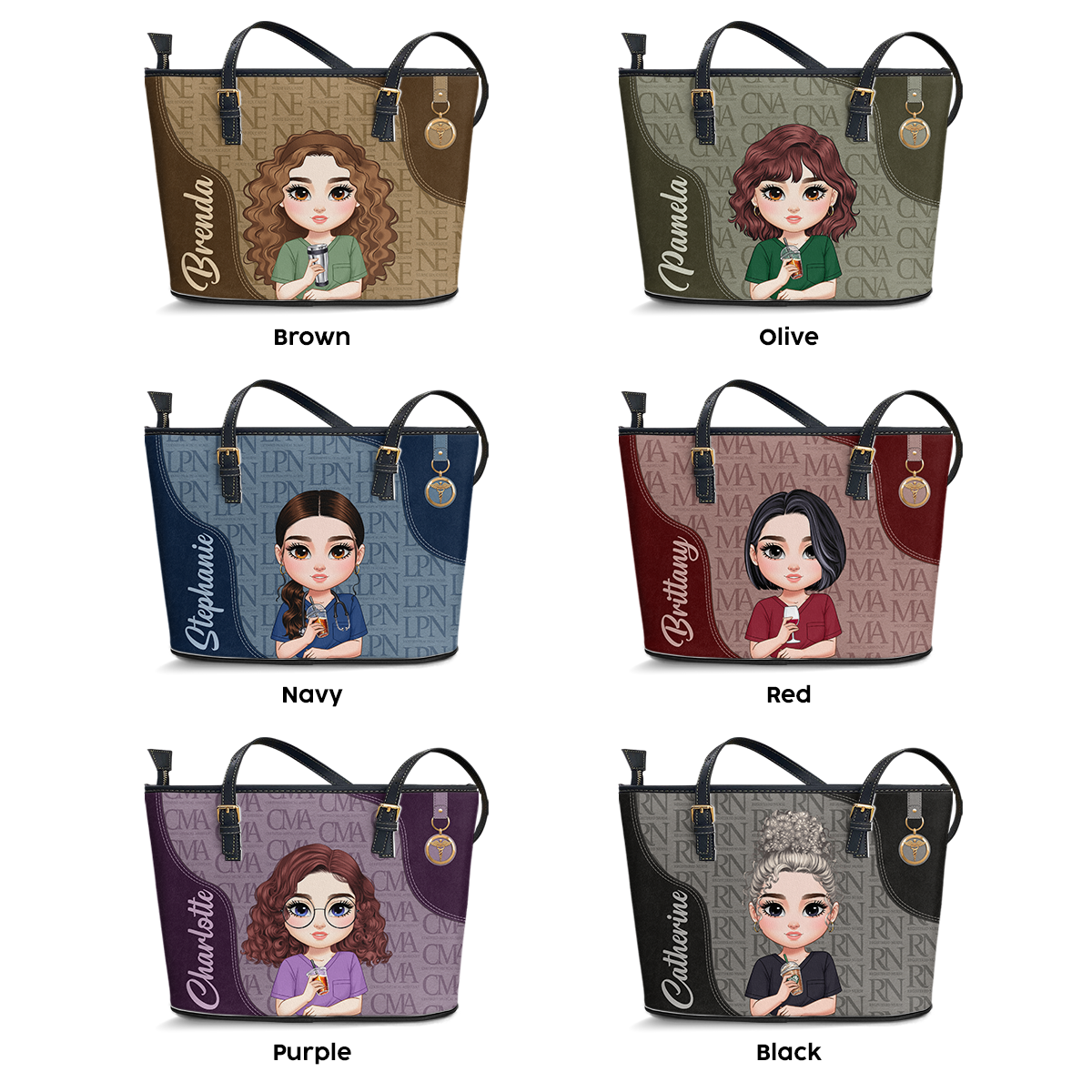Monogram Classic Style - Personalized Custom Nurse Leather Tote Bag