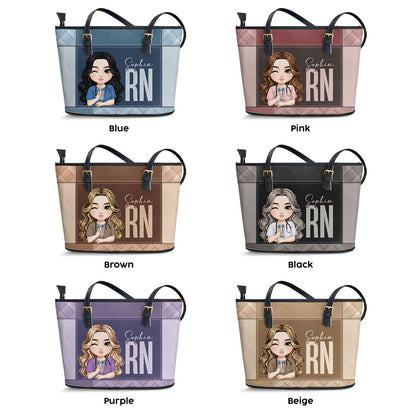Nurse Crazy Life - Personalized Custom Nurse Leather Tote Bag