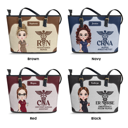 Nurse Caring - Personalized Custom Nurse Leather Tote Bag