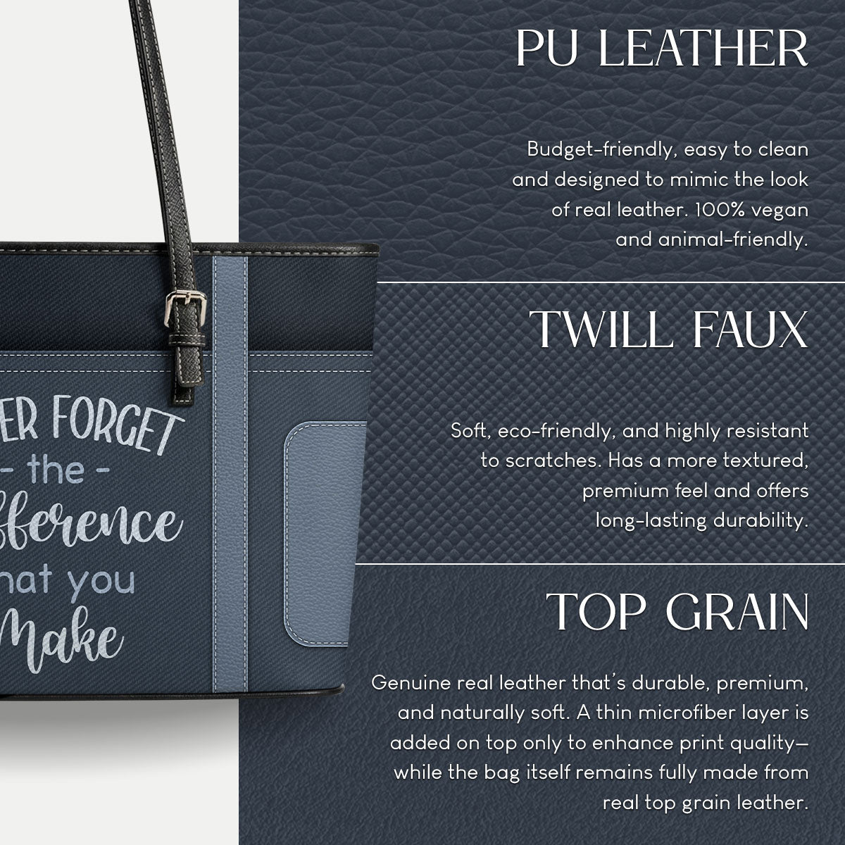 Never Forget The Difference - Personalized 2-Sided Custom Nurse Leather Tote Bag