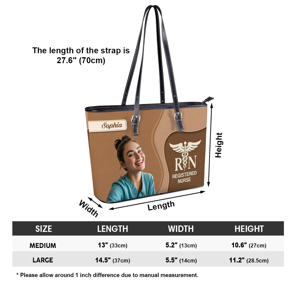 Nurse Timeless Style Photo - Personalized Custom Nurse Leather Tote Bag